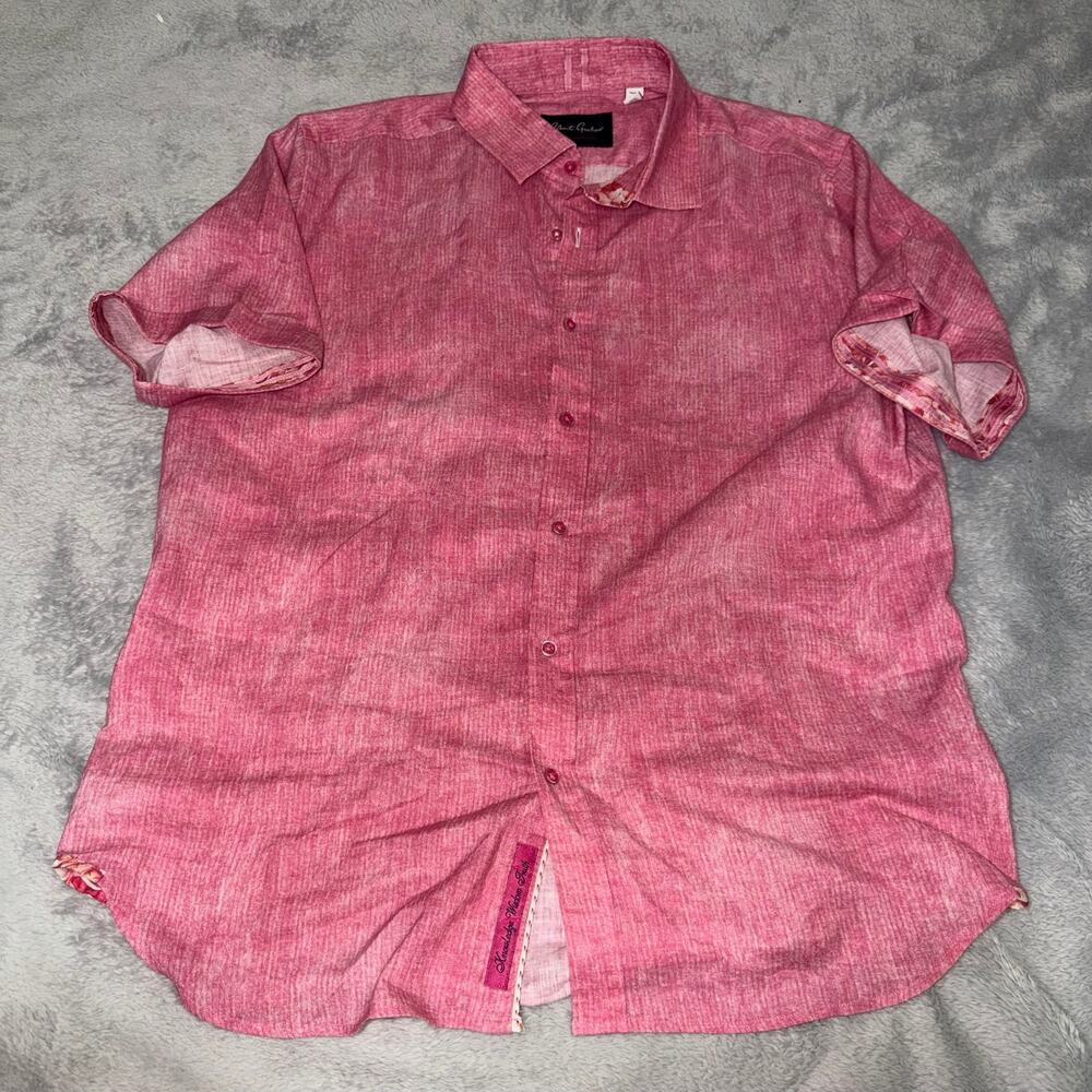 Robert Graham Modern Americana Shirt Mens 2XL Pink Linen Blend Tailored